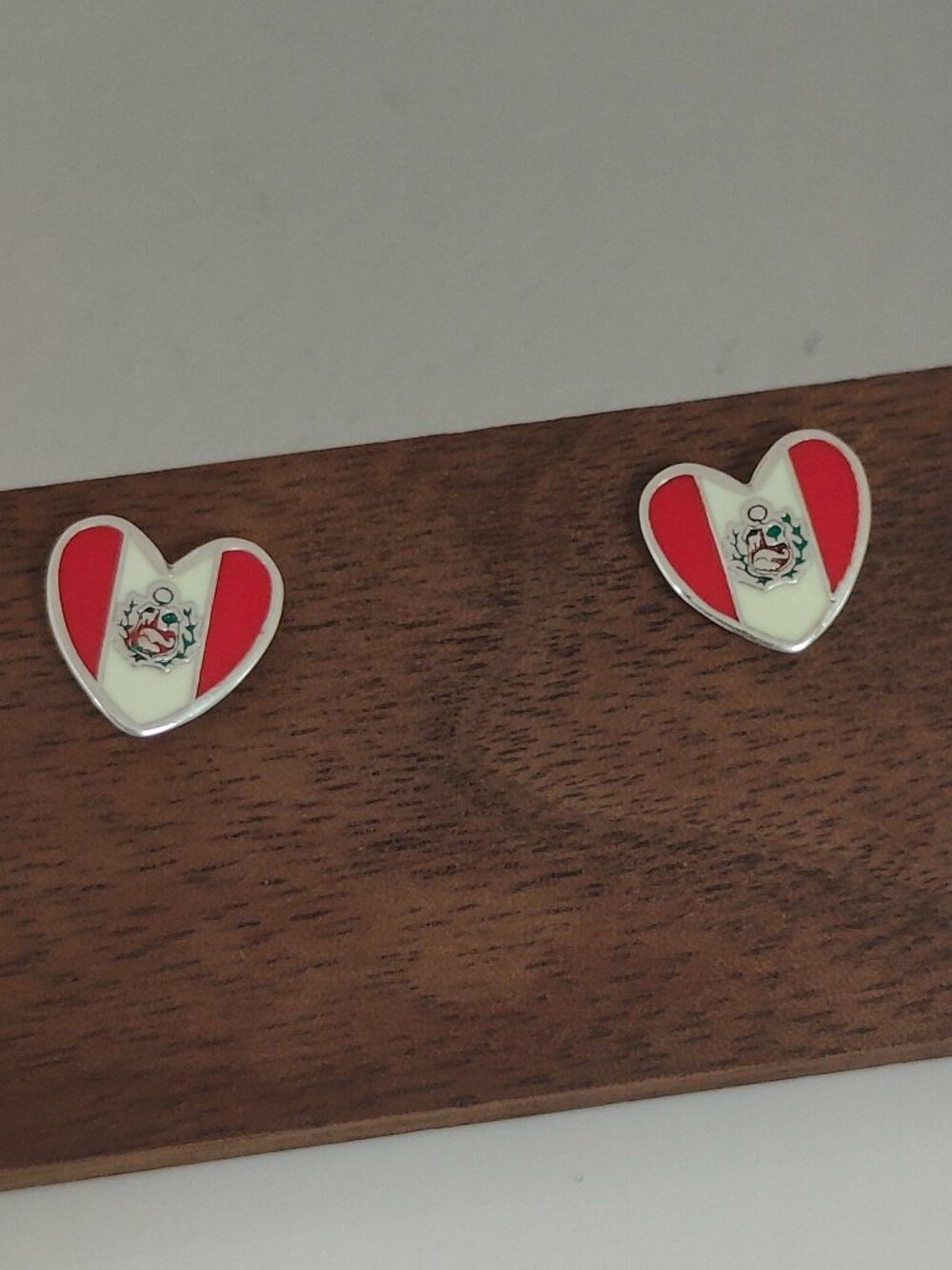 Peru Flag Earring Heart Stud Earrings Exclusive Designed S925 Silver with box